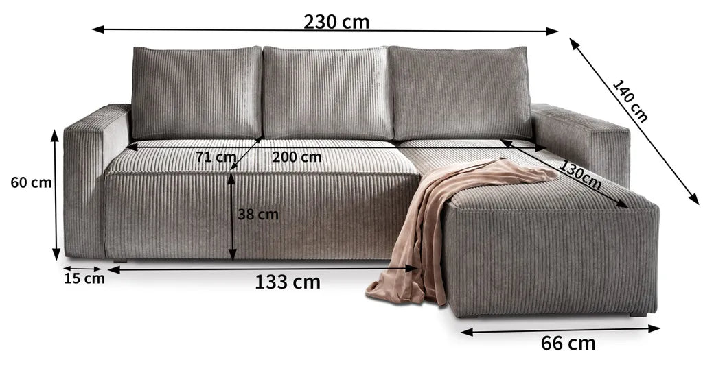 Ecksofa POTARO mit Schlaffunktion L-Form, Sofa mit Bettkasten, Wohnzimmersofa, Couch, Soffa, Bettsofa